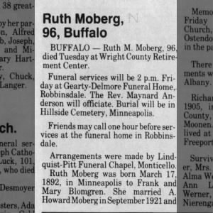 Obituary for Ruth M. Moberg